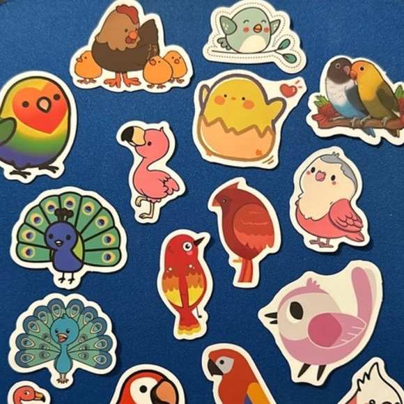 NEW! - Set of 16 bird stickers - peacock flamingo hen chicken parrot parakeet - Picture 2 of 8